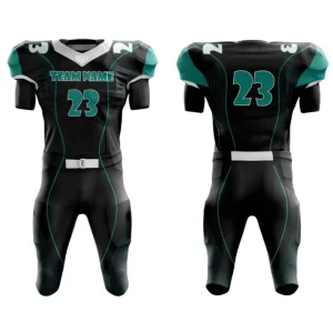 custom black American football uniform sublimation printing white background