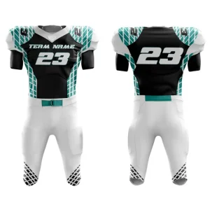white and black custom American football uniform sublimation printing white background