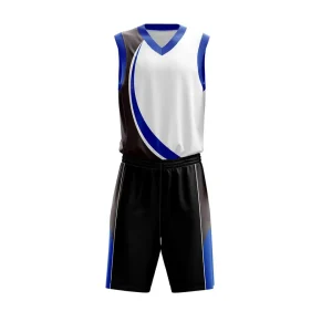 white blue and black custom basketball uniform mesh fabric white background