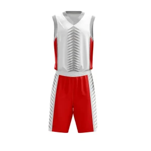 white and red custom basketball uniform sublimation printing interlock fabric 200 gsm white background