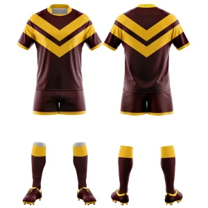 brown and yellow custom rugby uniform sublimation printing on it white background