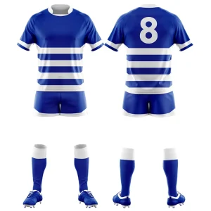 royal blue and white custom rugby uniform sublimation printing white background