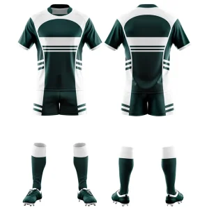 green and white custom rugby uniform sublimation printing white background