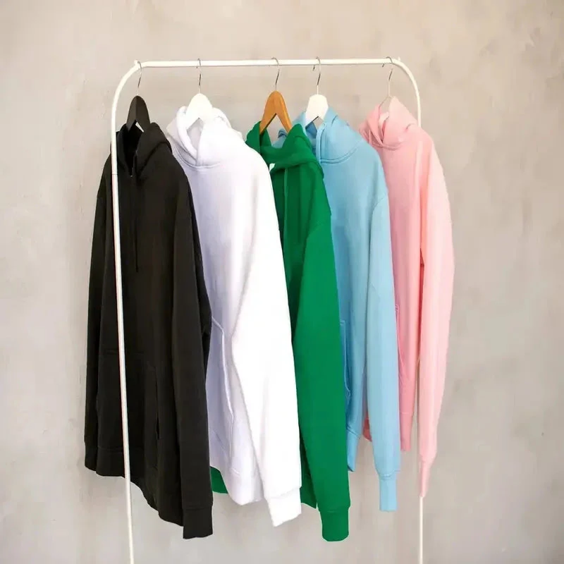5 different colors hoodies hanging in cheez clothing pakistan store