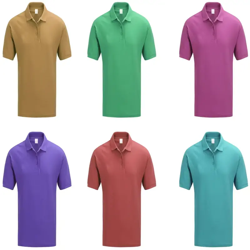 6 different colors golf polo shirts with white background