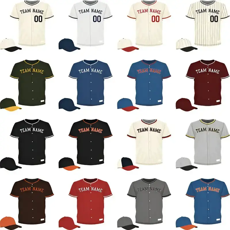 custom baseball uniforms in different colors with white background designed by wholesale sportswear ltd