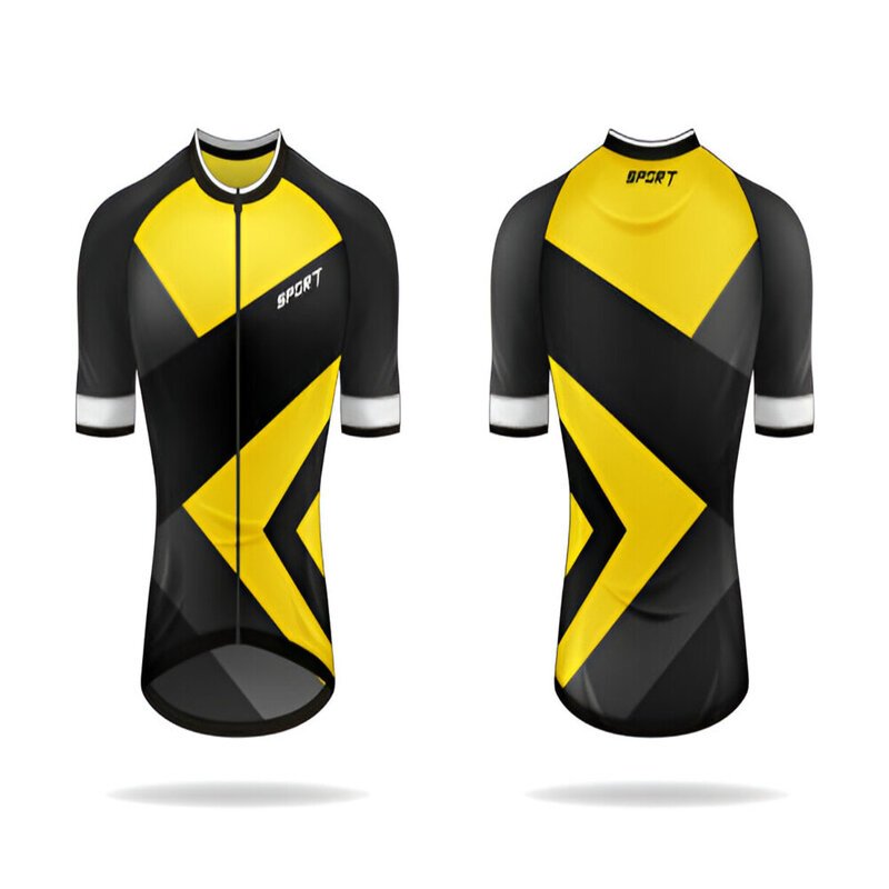custom black and yellow cycling jersey with white background