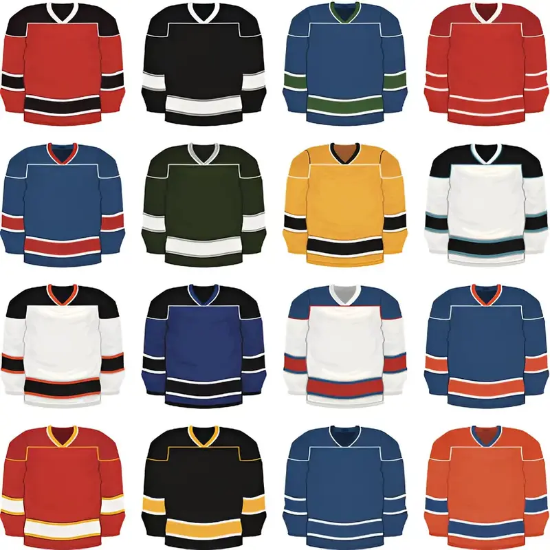 field hockey uniforms in different colors with white background designed by sports wear supplier